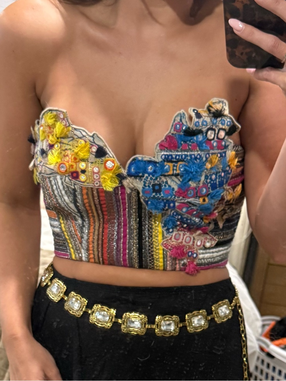 Saaksha & Kinni Embroidered Multicolor Strapless bustier Crop Top